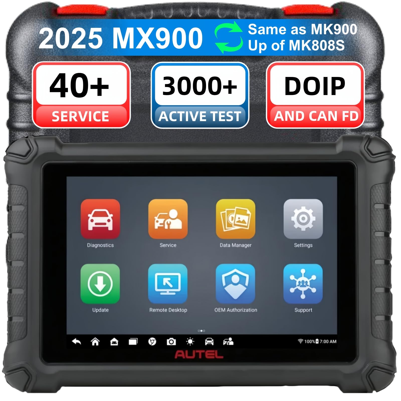 Autel MaxiCheck MX900 Scanner, 2025 Same as MK900BT MK900, All System Diagnostic Scan Tool, 8in Up of MK808S MK808BT Pro MX808S MK808Z, 3000+ Active Test, 40+ Service, CAN-FD&DoIP, FCA SGW, 11 OS