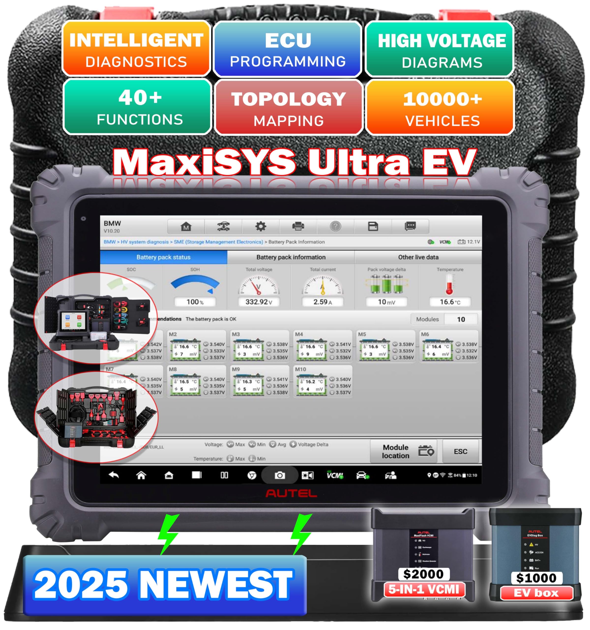 Autel MaxiSYS Ultra EV 2025 Top EV Intelligent Diagnostic Scanner High-Voltage System & Battery Pack Analysis 5-in-1 VCMI Topology 2.0 Motor TruSpeed Repair Up of MSUltra/ MS919