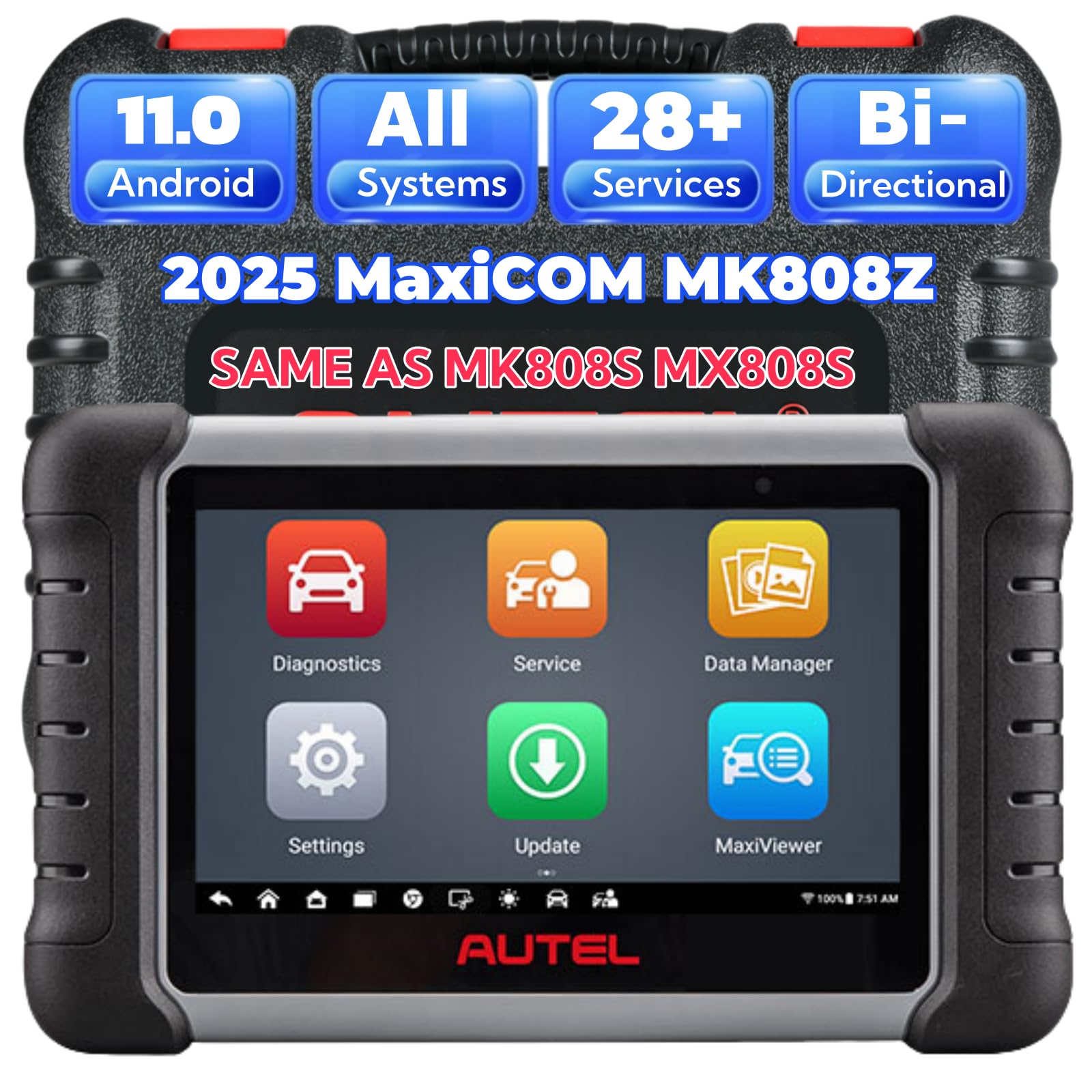 Autel MaxiCOM MK808Z Scanner, 2025 Bidirectional Scan Tool as MK808BT Pro MX808S MX808S, Active Test, OE All System Diagnostic Function as MaxiCheck MX900, 28+ Service, Injector Coding, FCA Autoauth