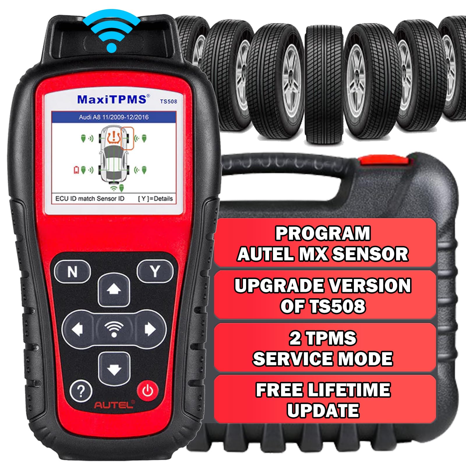 Autel TS508WF Tire Sensor Programmer Autel TPMS Tool Free Update TPMS Relearn/Reset Read/clear TPMS DTCs Activate Tire Sensor Program MX Sensor Better TS401 TS408 TS501 TS508 Lite TS900