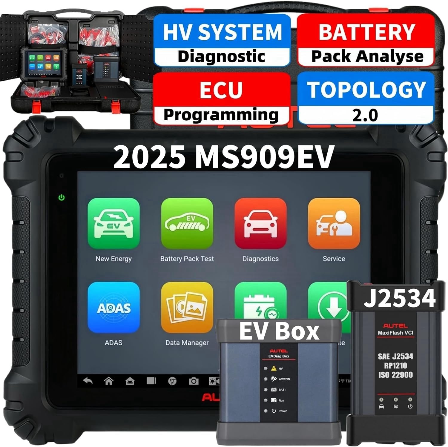 Autel MaxiSys MS909 EV, Same as Ultra EV Intelligent Scanner, Up of MS919 MS909, $1000 EVDiag KIT, High-Voltage System Diagnostic & Battery Pack Analyse, E-C*U Programming, Topology 2.0, 40+ Service