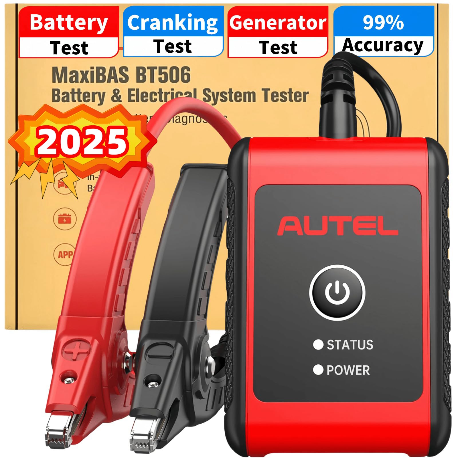 Autel MaxiBAS BT506 Car Battery Tester, 6V 12V Batteries: 100-2000 CCA Vehicle Battery Analyzer, Top Accuracy Adaptive Conductance, Battery Load Test for All Vehicles