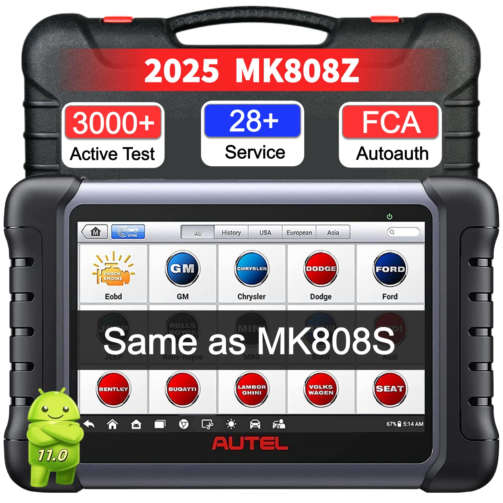 Autel MaxiCOM MK808Z OBD2 Scanner, 2025 Bidirectional Scan Tool Same As MK808S MX808S, Work as MaxiCheck MX900 MK900BT, Active Test, 28+ Service, All System Diagnose, Injector Coding, FCA Autoauth