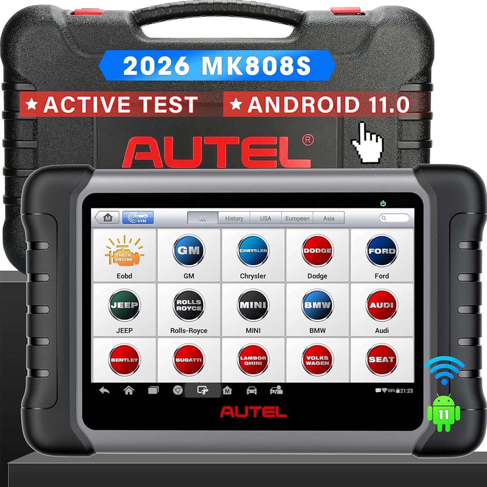 Autel Scanner MaxiCOM MK808S: 2026 Bidirectional Tool as MK808BT Pro MX808S M808Z, Work as MaxiCheck MX900 MK900BT, 28+ Service, Active Test, All System Diagnose, Injector C0ding, FCA Autoauth OS 11