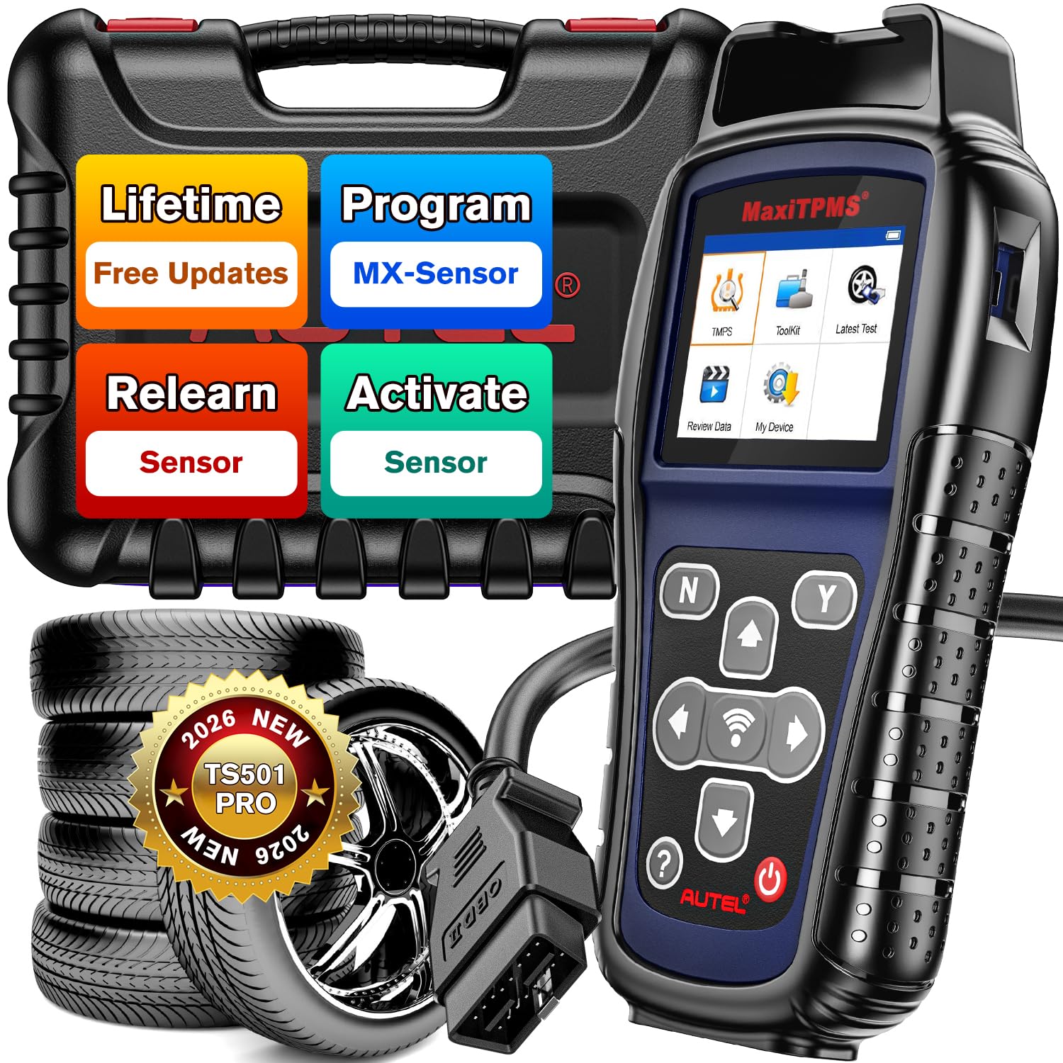 Autel MaxiTPMS TS501 PRO, 2026 TPMS Programming Tool Same as TS508, Up of TS501 TS408S, Relearn Activate 99% TPMS Sensors, Program Autel MX-Sensor 315/433MHz, TPMS Reset & Diagnostics, Lifetime Update