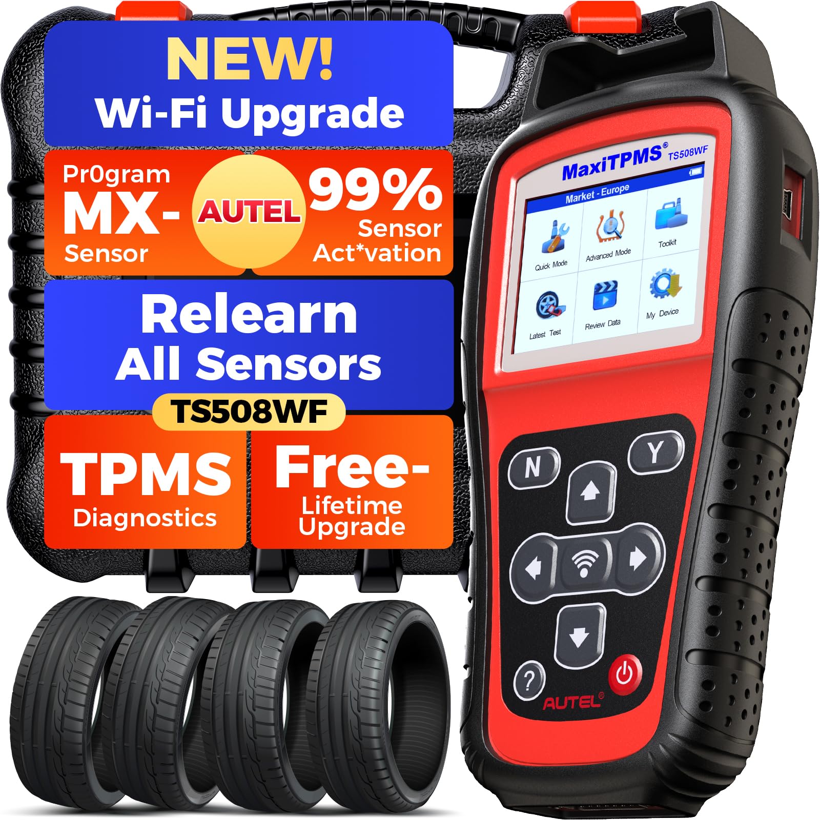 Autel MaxiTPMS TS508WF TPMS Tool, 2026 Enhanced Wi-Fi Ver. of TS508 TS501 PRO TS408S TS601, MX-Sensor TPMS Progamming Tool, TPMS Diagnosis/Reset TPMS Relearn Tool, Read/Clear TPMS DTCs
