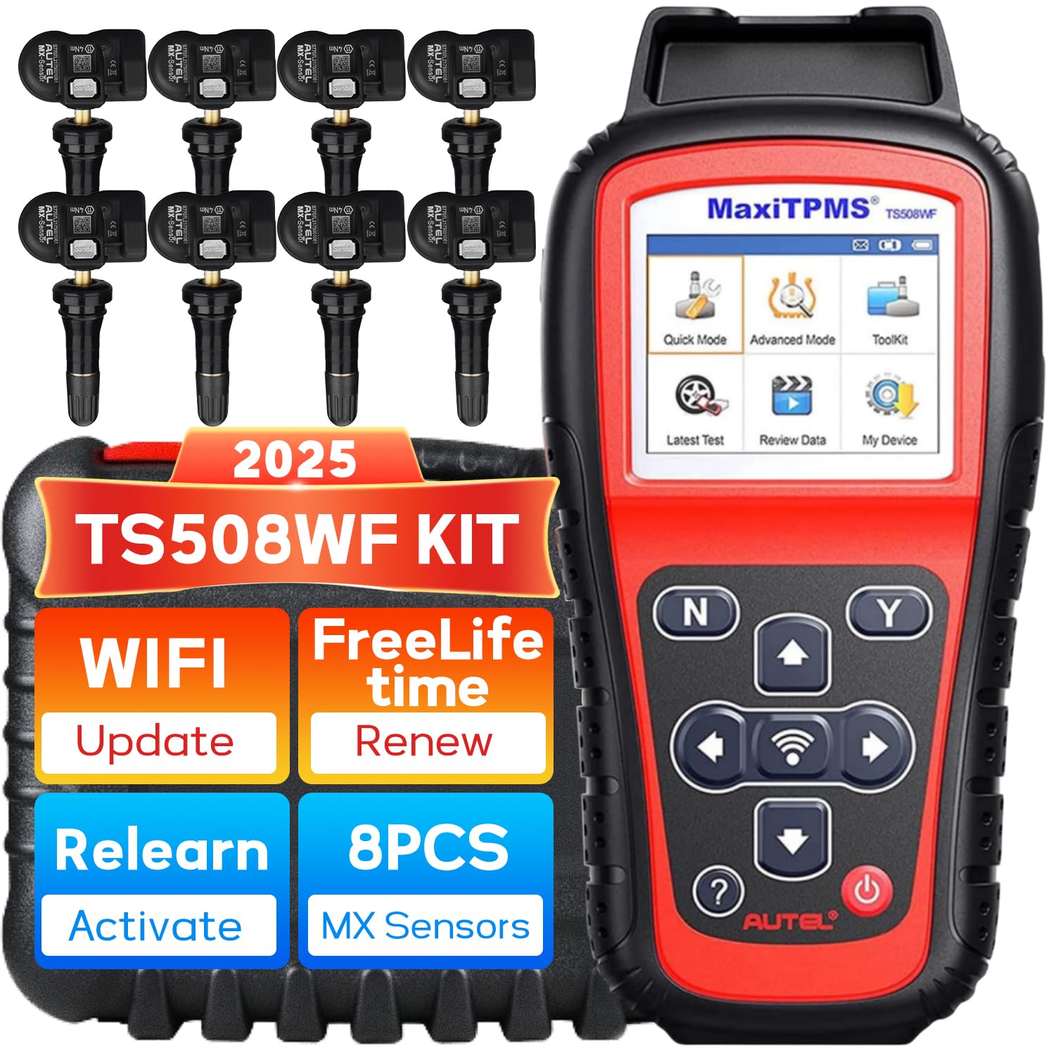 Autel MaxiTPMS TS508WF KIT 2025 WiFi Ver TPMS Programming Tool with 8pcs MX Sensor TPMS Relearn Activate/Read/Copy Sensor Free Lifetime Update Upgrade of TS508K TS508 Supplement for MS906BT MS906TS