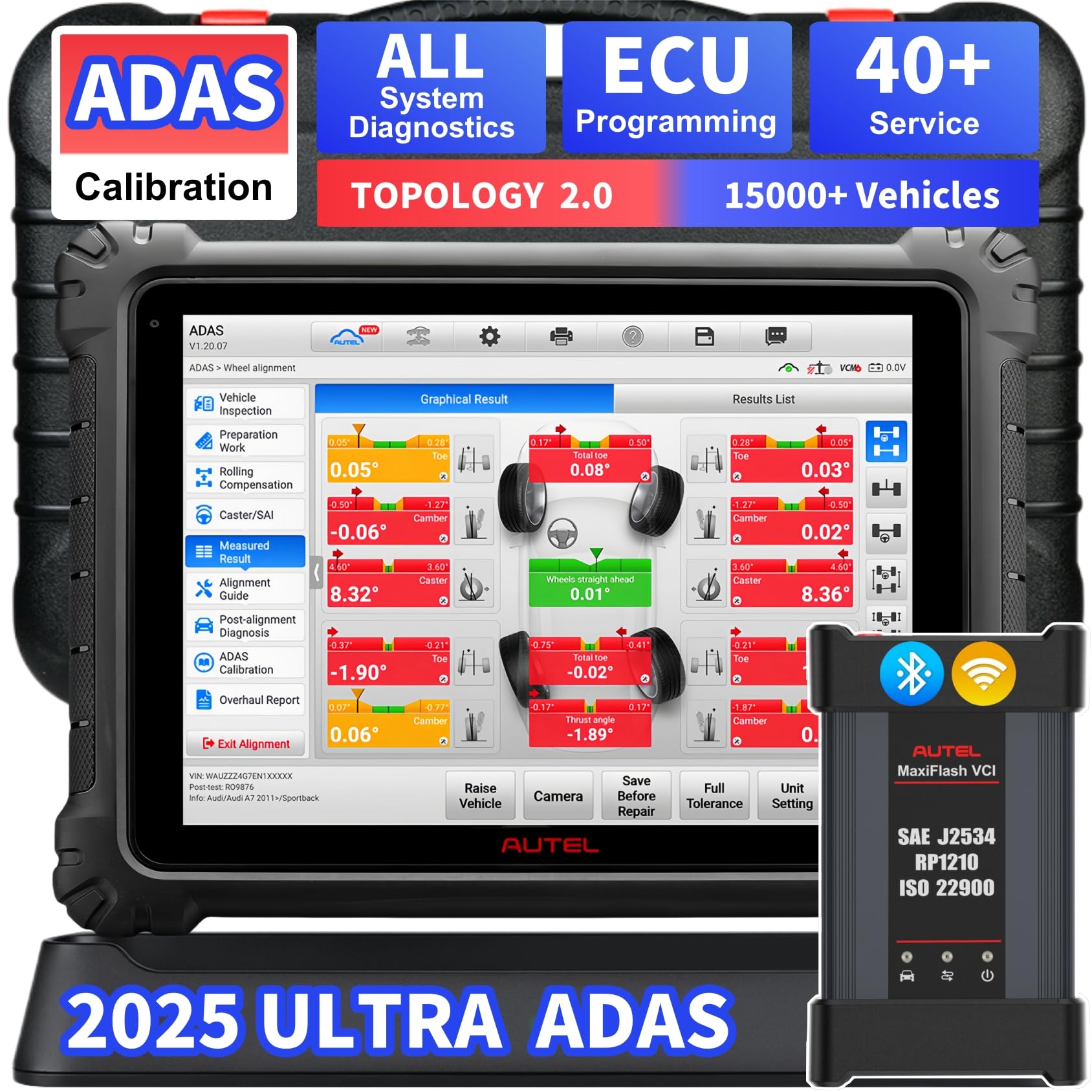 Autel MaxiSys Ultra ADAS, 2025 Top Intelligent Scan Diagnostic Tool with ADAS System Calibration Software, Up of MSUltra Lite MS919 MS909 MS908 Pro, Topology 2.0, 40+ Services, J2534 Programming
