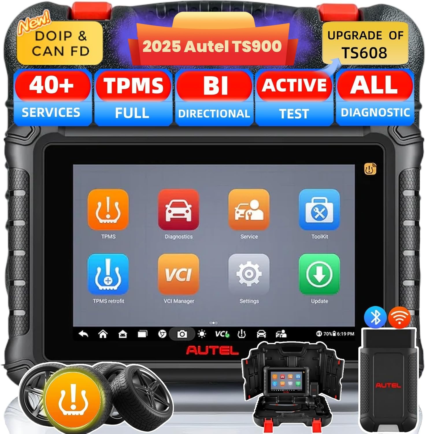 Autel MaxiTPMS TS900 OBD2 Scanner TPMS Sensors Programming Tool, Upgrade of TS608 MX808 MX808S MK808 MK808BT MK808TS TS508 TS408, All System Diagnostic Active Test 40+ Services Sensor Program/Relearn