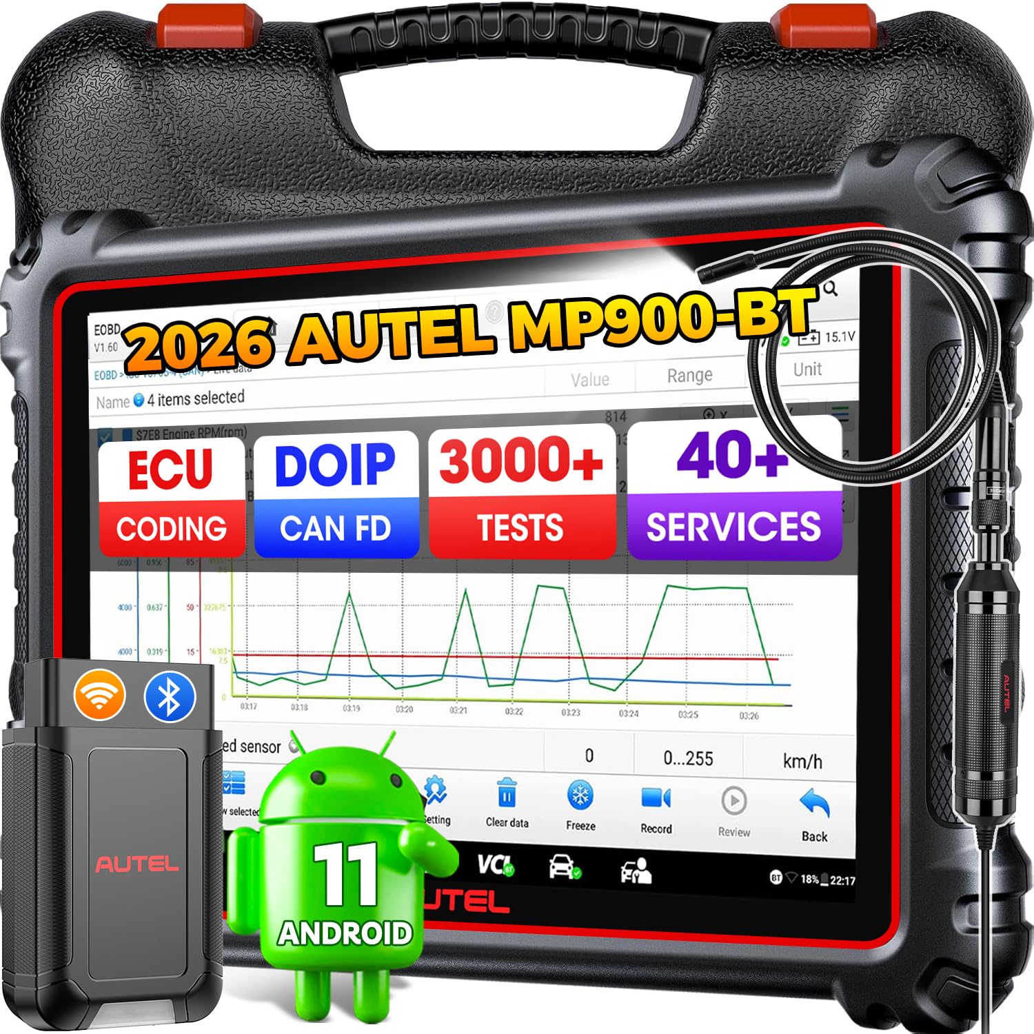 Autel MaxiPRO MP900-BT Scanner w/ $60 MV108S - 2026 DoIP/CAN FD MP900BT, Newer Model of MS906BT MP900 DS900 DS808, Pr0 ECU C0ciing, 3000+ Bidirectional, 40+ Services, VIN/License Scan, OS 11, FCA SGW