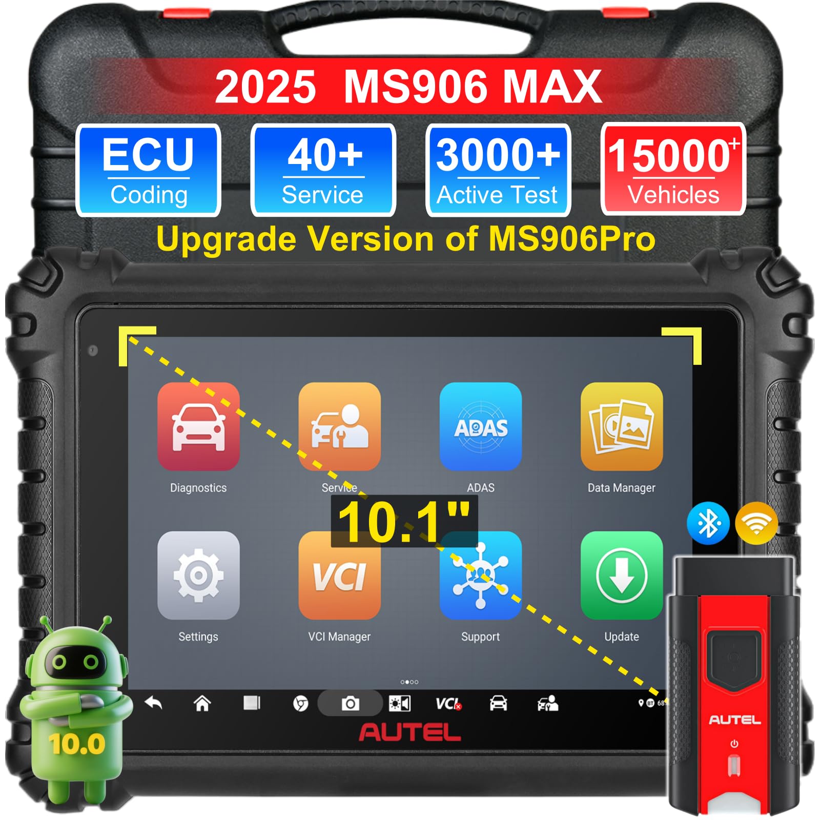Autel MaxiSys MS906MAX OBD2 Scanner, Way Better Than MS906 Pro, 2025 MS906 MAX Up of MS906S MS906BT MS908, ECU Coding, 3000+ Active Test, 40+ Service, All System Diagnostic, CAN FD/DoIP, AutoScan 2.0