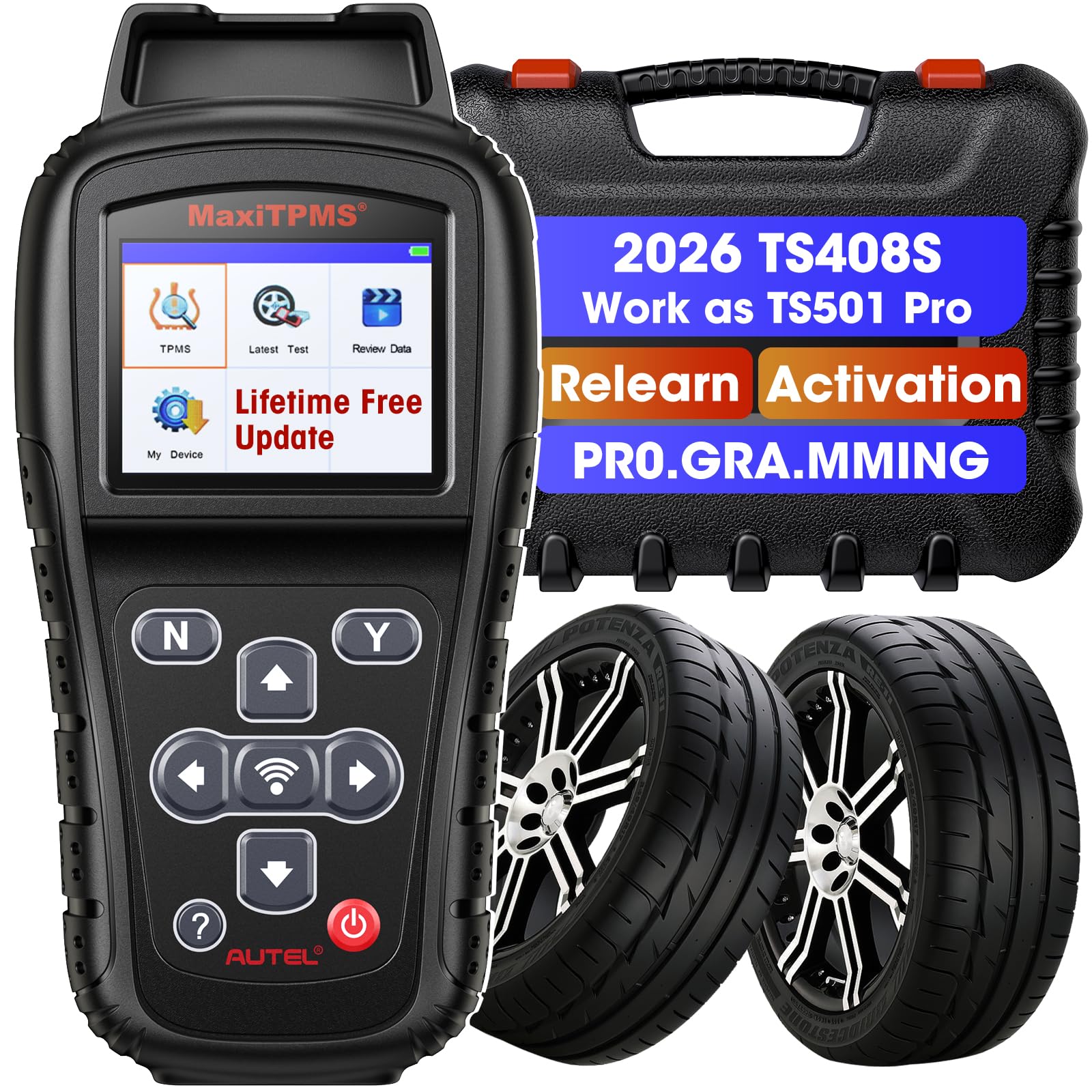 Autel MaxiTPMS TS408S PRO TPMS Programming Tool: 2026 Ver. Same as TS501 Pro 508WF MX808TS MK808TS MP900TS Relearn Tool, Activate Relearn 99% Sensors, Program Autel MX-Sensors, TPMS Reset/Diagnosis