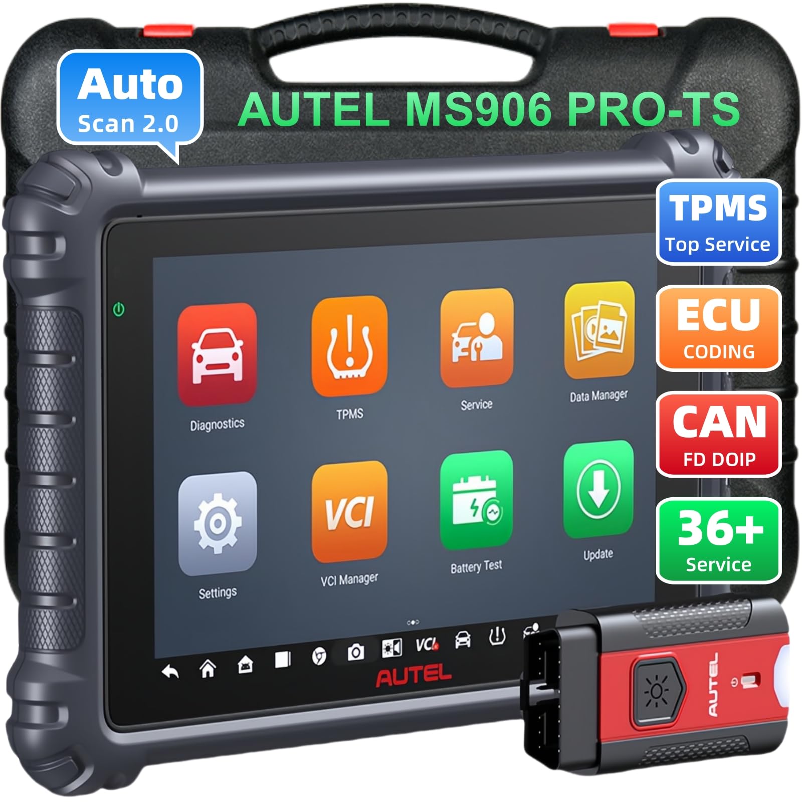 Autel MaxiSys MS906 Pro-TS Scanner, 2025 Top All System Diagnostic Scan Tool with Full TPMS Function, Up of MP900TS MS906PRO MS906 MK906PRO MK900, E-C*U Coding, 36+ Service, CAN FD&DoIP, 3000+ Test