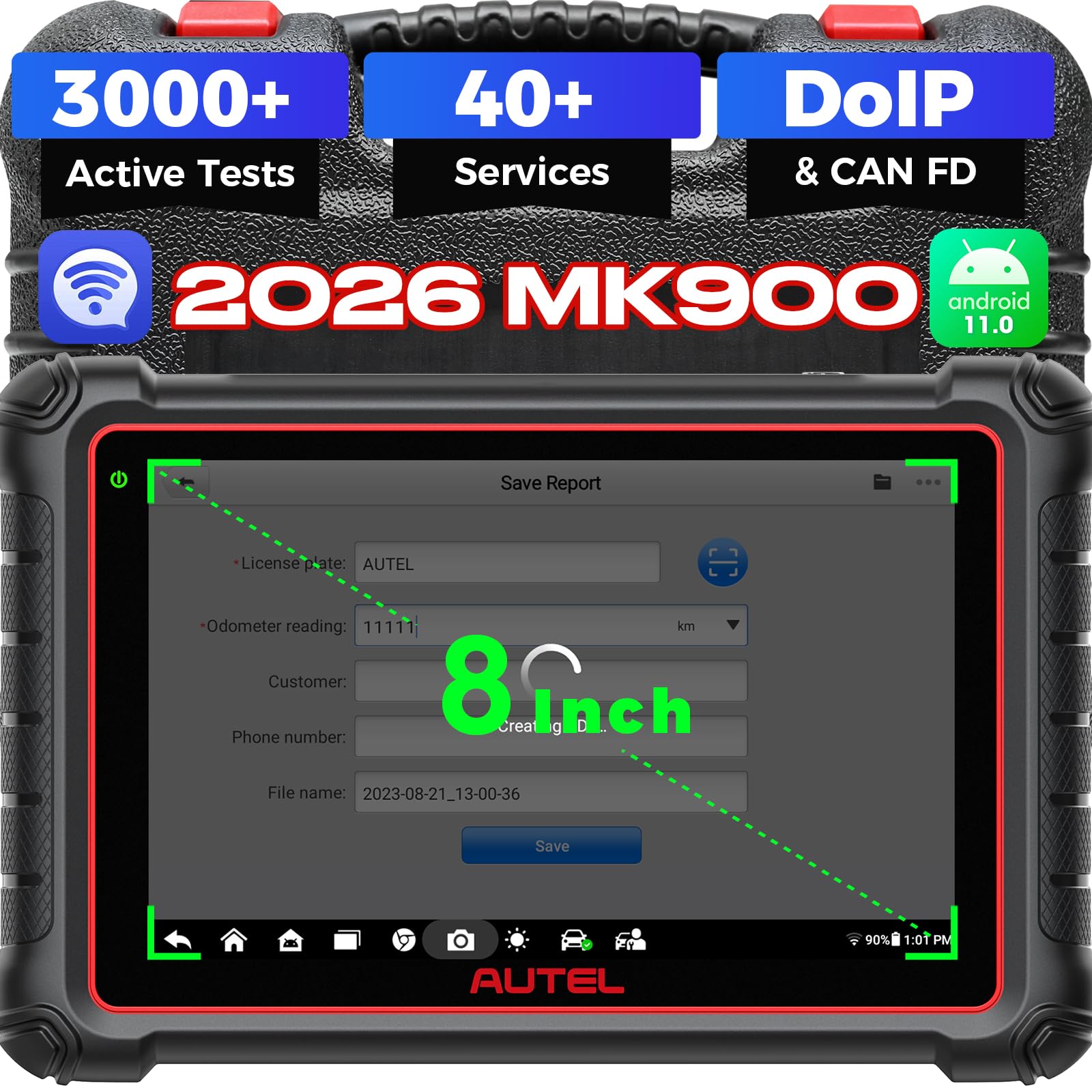 Autel Scanner MaxiCOM MK900: 2026 Same as MK900BT Bi-Directional Scan Tool w/40+ Service, 8in Up of MK808S MK808BT Pro MX808S MK808Z, 3000+ Active Tests, DoIP CAN FD, All System Scan, FCA& SFD