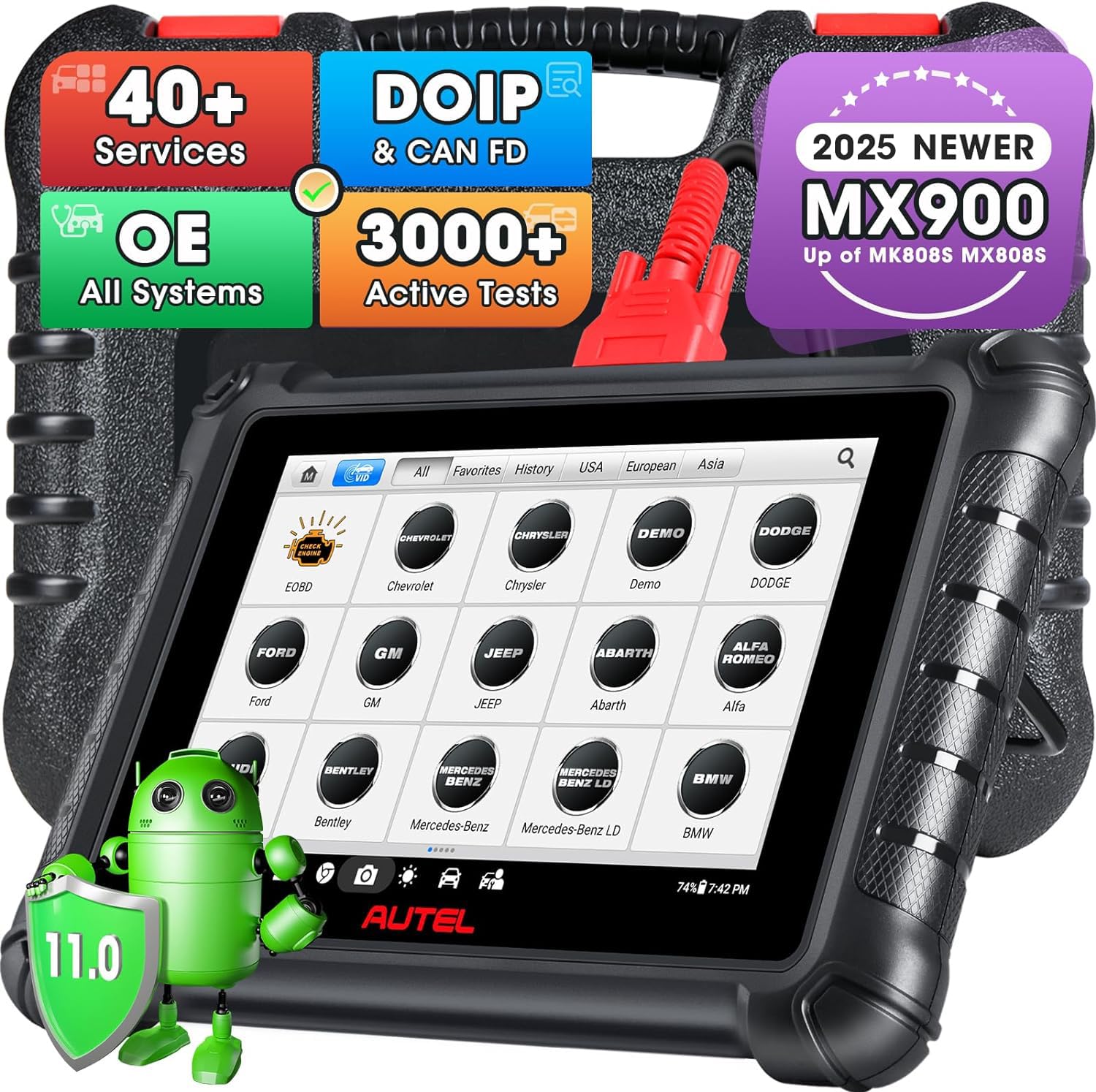 Autel MaxiCheck MX900 Scanner, 2026 Bidirectional Diagnostic Scan Tool Same as MK900 MK900BT, 8in Up of MaxiCOM MK808S MX808S MK808BT PRO, CAN FD DoIP, 3K+ Active Tests, 40+ Services, All Systems, FCA