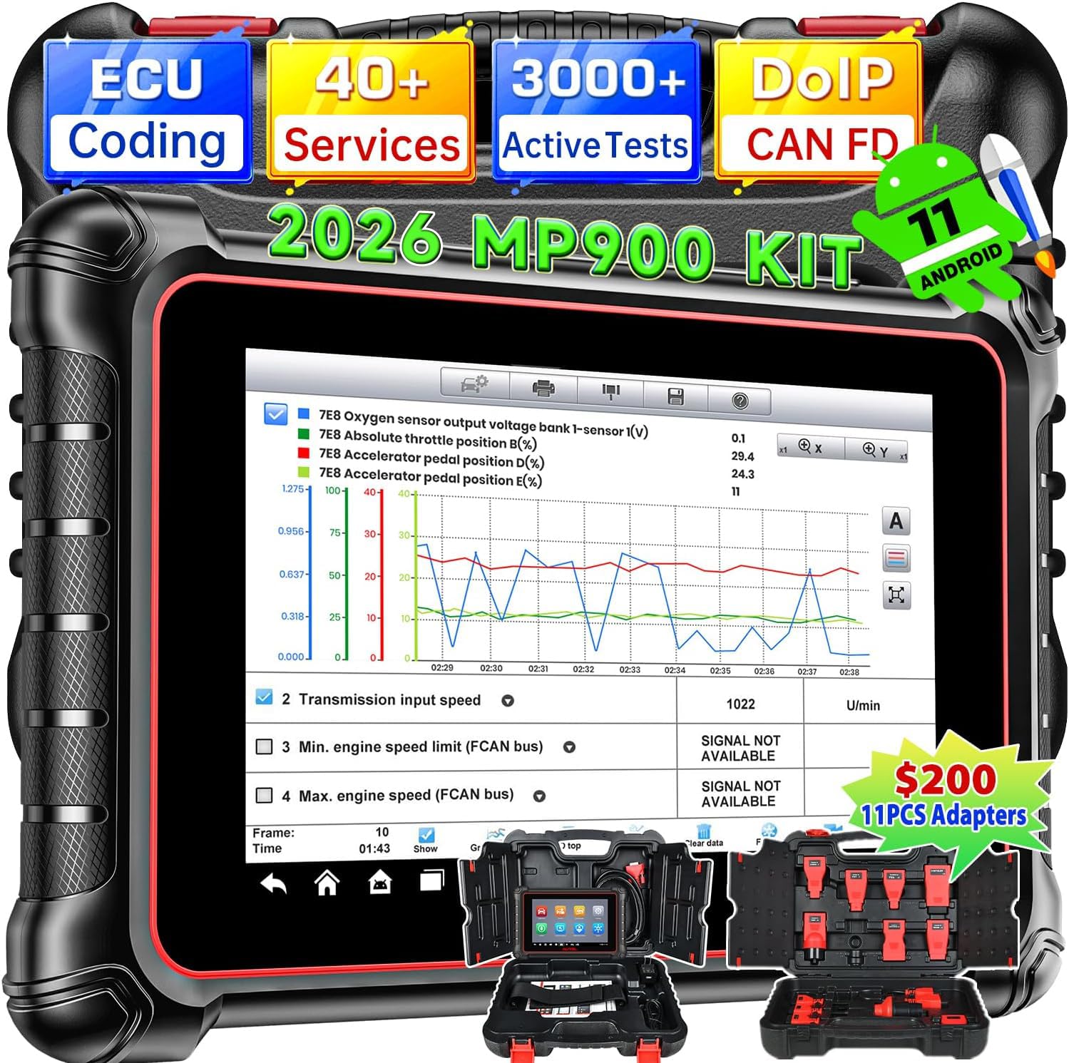 Autel Scanner MaxiPRO MP900 KIT, 11PCS OBD Adapters $200, 2026 DoIP CAN FD Newer of MS906 MP808S MX900 MK900 MK808S, Full Bidirectional as MS906 PRO MP900-BT, 40+ Reset, 3000+ Active Test, FCA