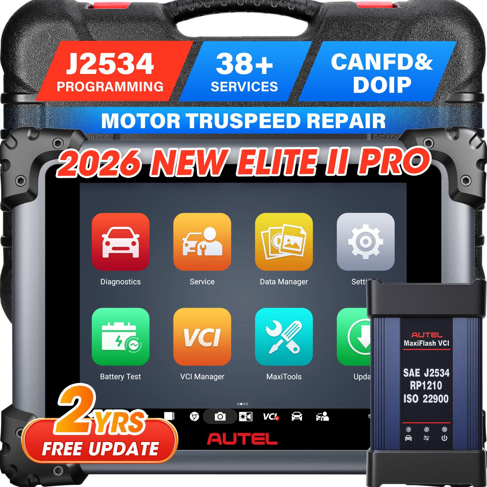 Autel MaxiSys Elite II Pro Scanner, 2026 Elite 2 Pro with 2 Years Update, J2534 Tool as MS Ultra MS909 MS919 Up of MS908S PRO II MK908P, Motor TruSpeed Repair, 40+ Resets, 3K+ Active Test, DOIP CANFD