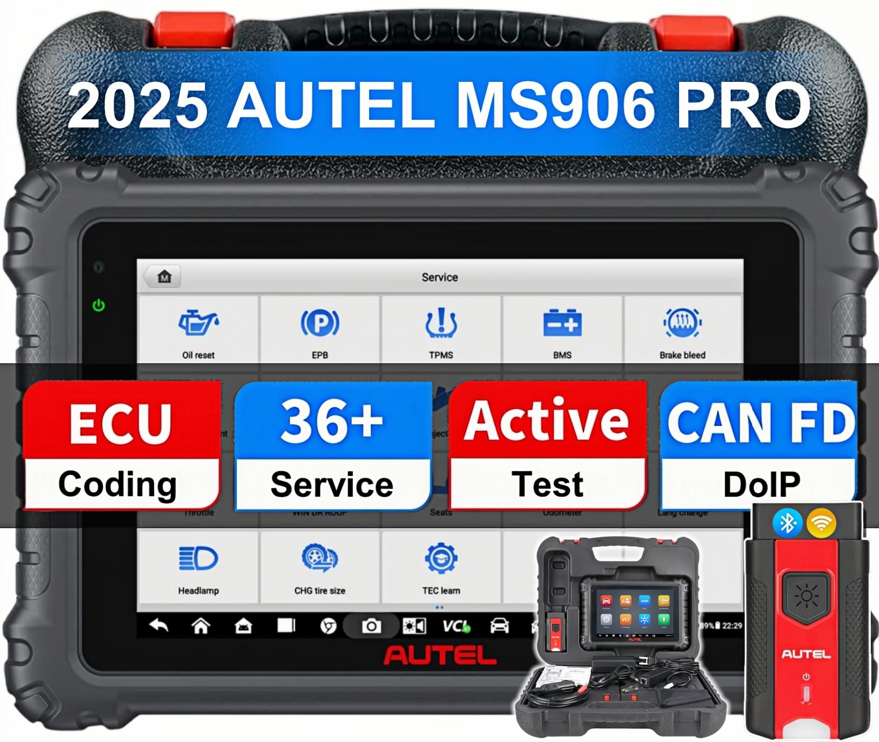 Autel Scanner MaxiSys MS906 PRO, 2025 MS906Pro 2.0 Same as MS906 MAX Up of MK906 MS906BT MP900BT MK900BT, 36+ Service, 3000+ Active Test, E-C*U Coding, CAN FD DoIP, VAG Guided, FCA SGW
